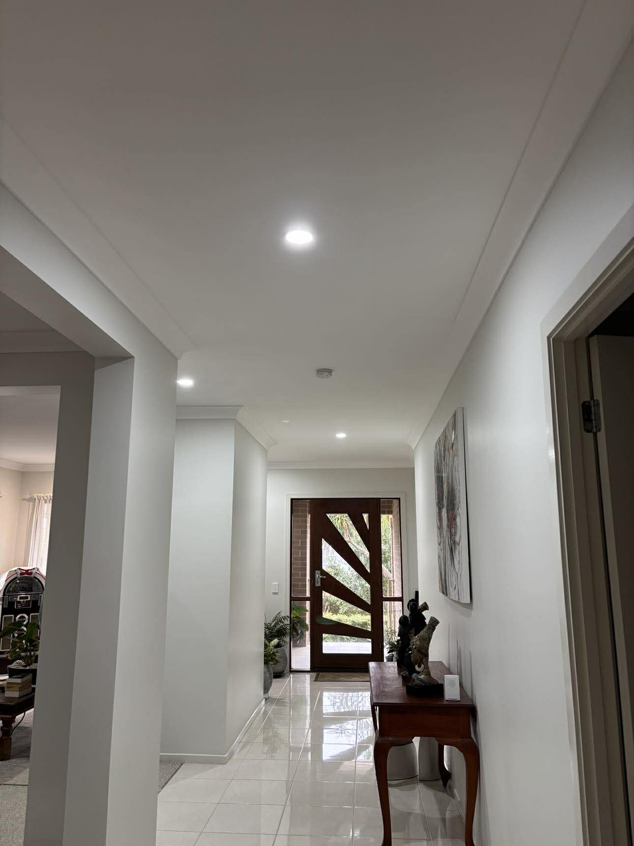 LED downlights installed in a Newcastle home hallway by Nate's Rates Electrical