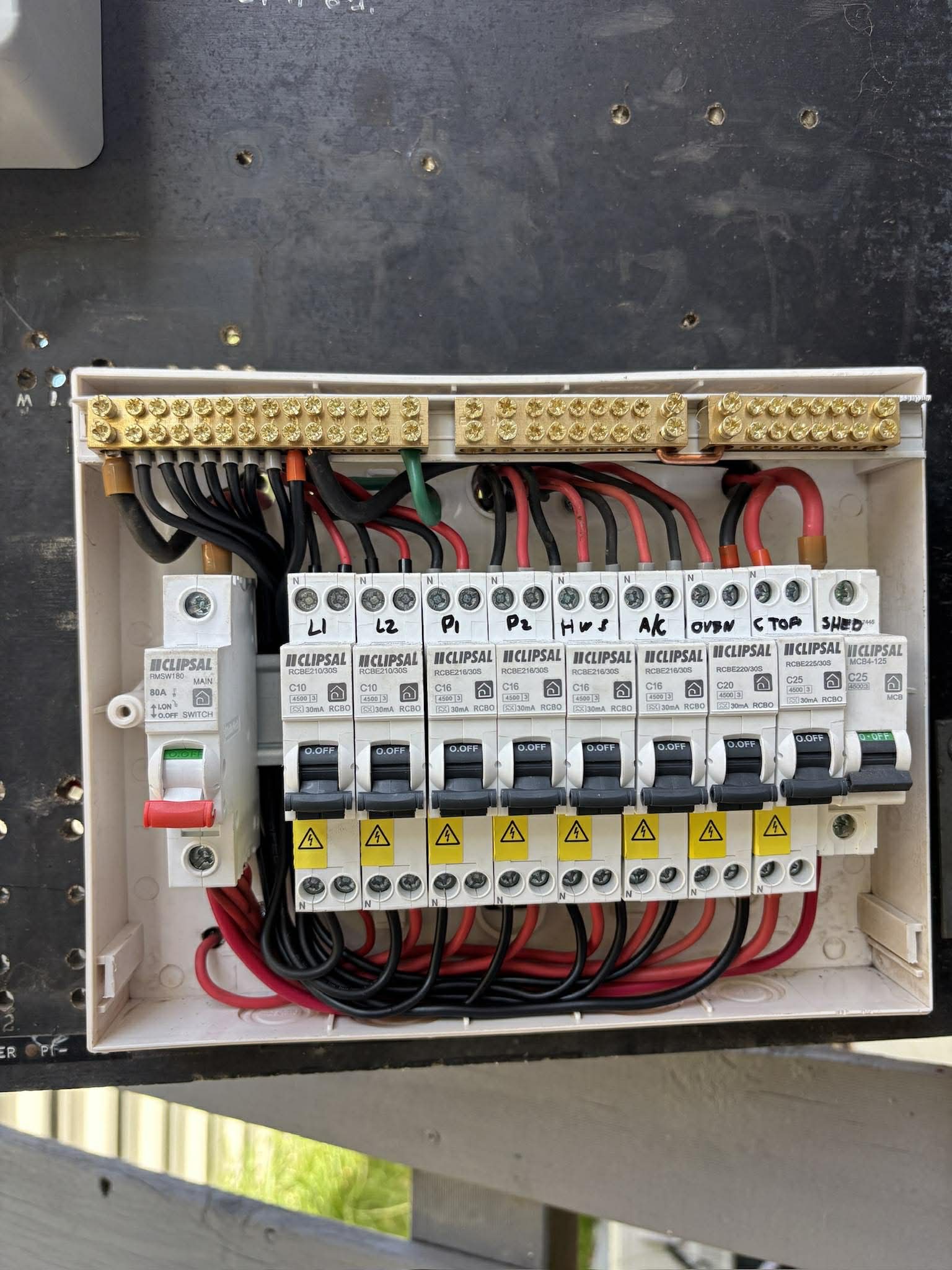 Modern Clipsal RCBO switchboard with labelled circuits, installed by Nate's Rates Electrical